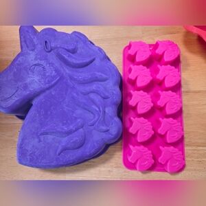 Unicorn Silicone Baking Mold Set Large Cake Pan + Mini Mold Tray Pink Purple